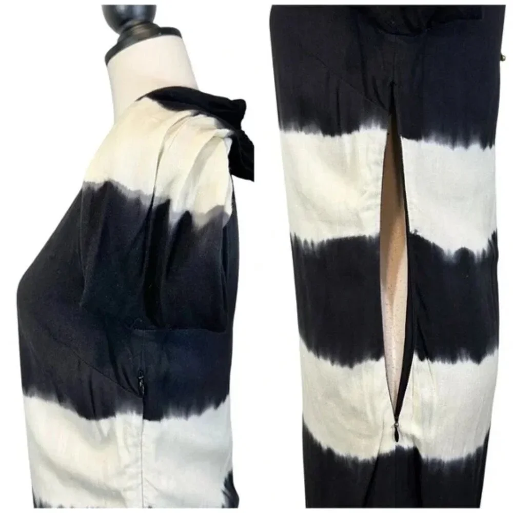 Anthropologie Floreat Ink Wash Tie Dye Dress V-Neck 3/4 Sleeve Black, Size 2 - Picture 10 of 15
